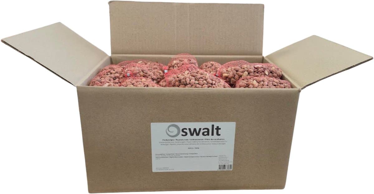 Oswalt Pindanetjes - Volle Doos - 50 x 200 gram - 10kg - Gepelde pinda's - Pinda's in net