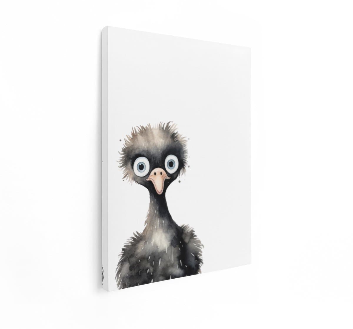 Artaza Canvas Schilderij Emoe Kuiken - 90x120 cm - Wanddecoratie Kinderkamer - Muurdecoratie Babykamer - Schilderij Dieren Aquarel - Decoratie Jongenskamer