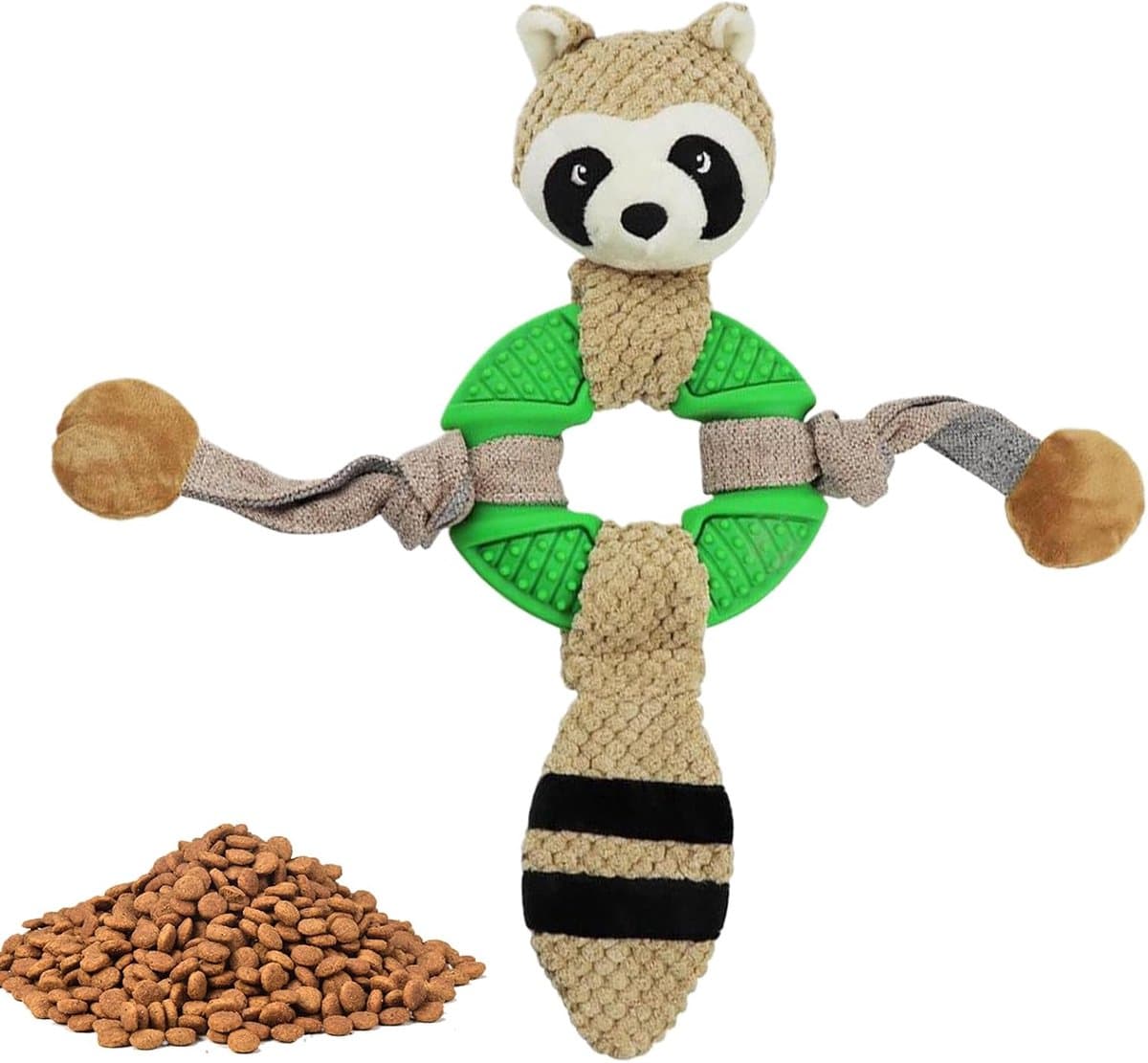 Hondenspeeltje Met Piep - Kauwtouw Dier - Interactief Spelen - Stimuleert Natuurlijke Instincten - 42x35x10cm - Groene Wasbeer