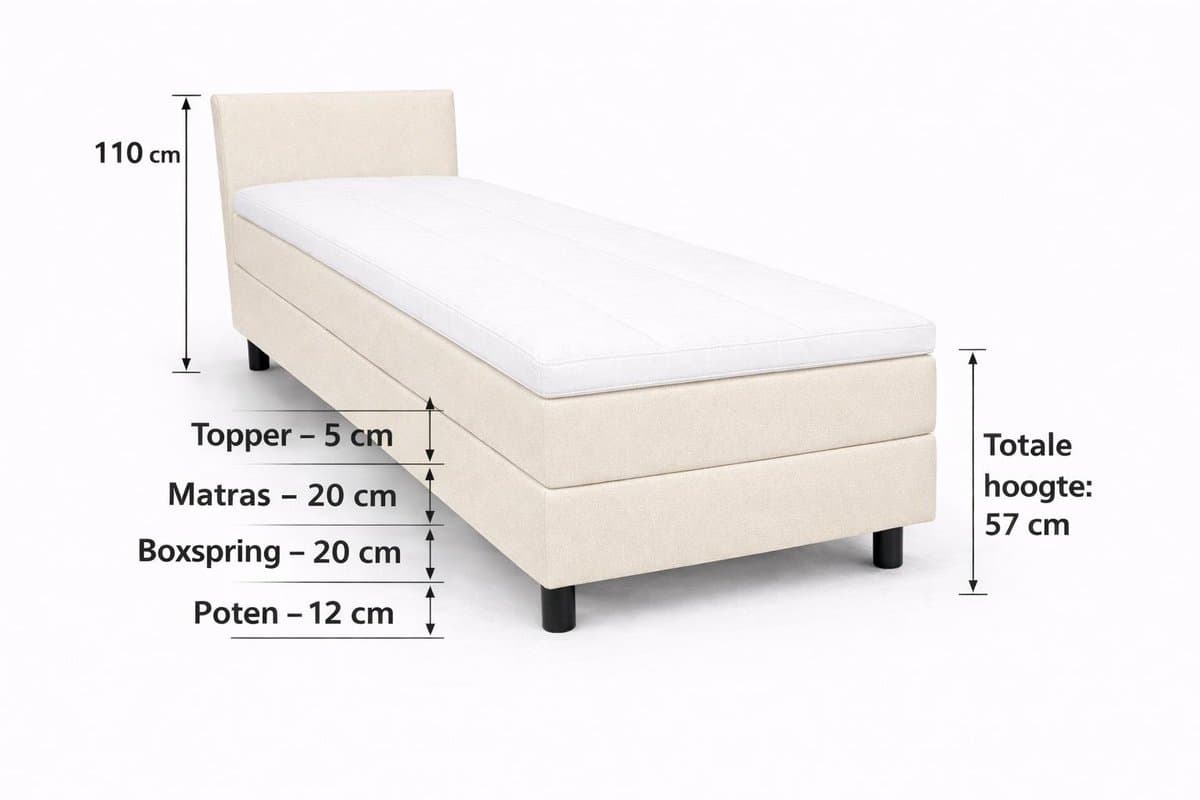 Boxspring Ayla Royal - 90x200 Compleet - Beige Glad - Ayla Matrassen - 1 persoons