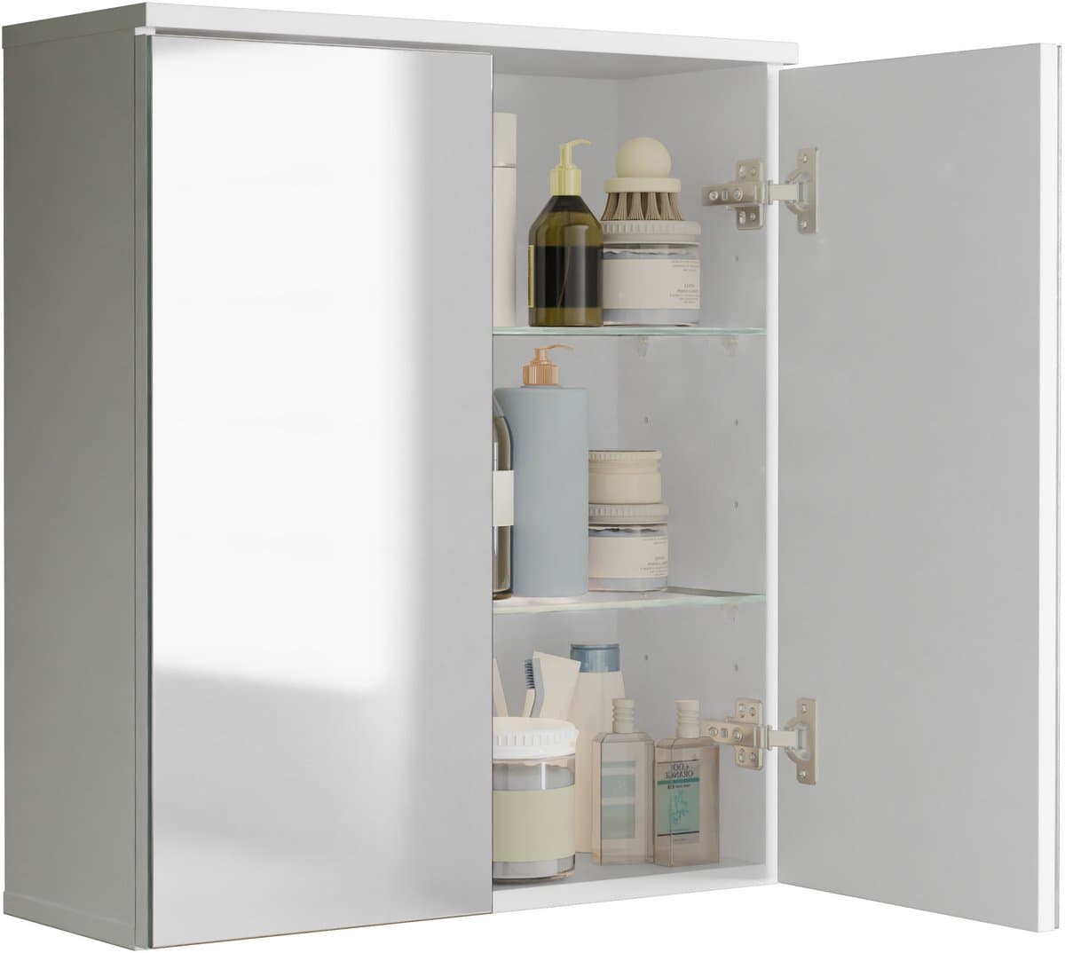 VCM Badschrank - zeitloser Spiegelschrank mit ausreichend Stauraum, Maße ca. H. 61 x B. 54 x T. 20 cm, praktische Aufbewahrungslösung für das Badezimmer, Nilari