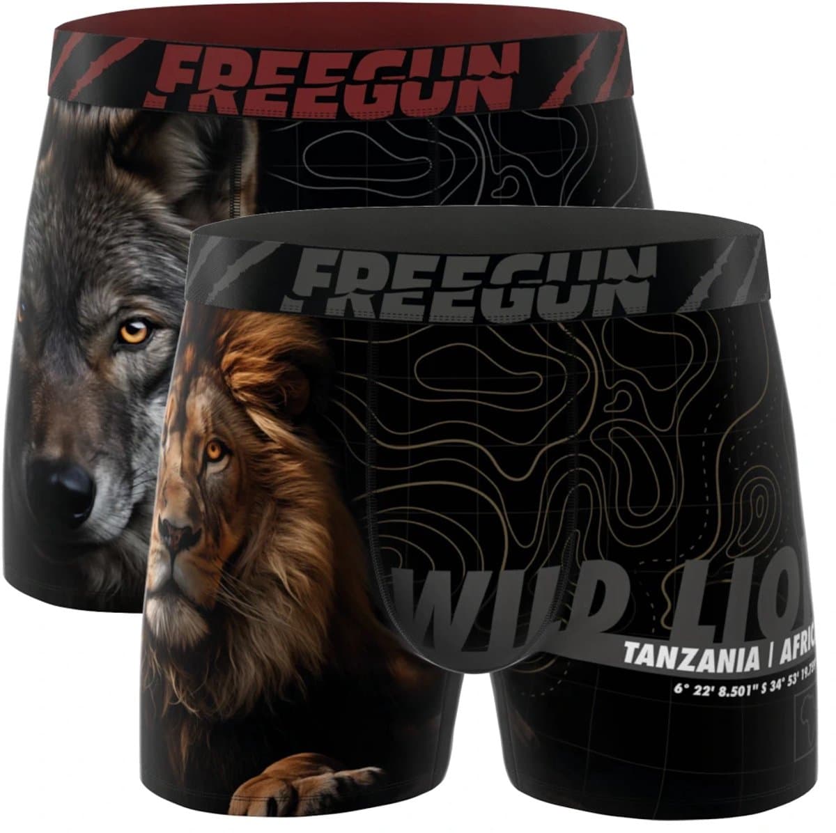Freegun jongens boxershorts - microvezel - 2-pack - maat 128/140 - Wild foto leeuw/wolf