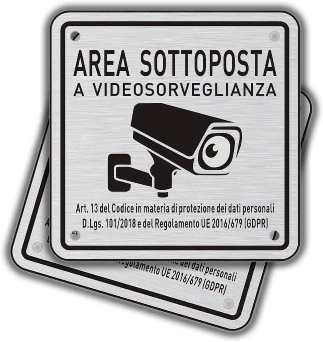 Bewakingsborden Aluminium - Camera Waarschuwingsbord - Privacy Beveiligen - DSGVO Conform - 10x10cm - Grijs