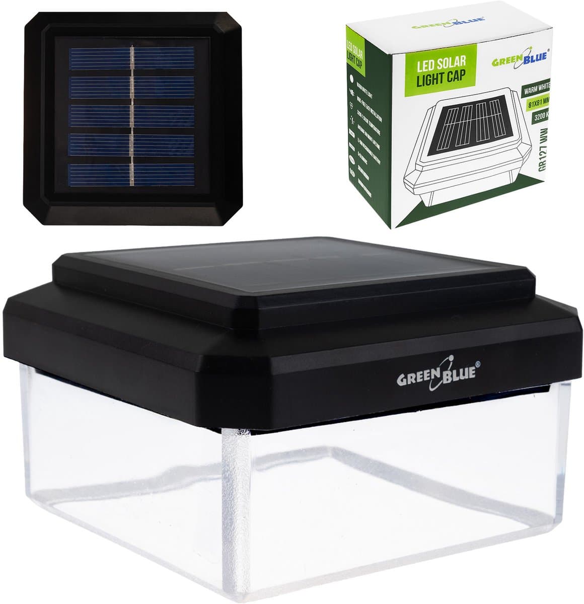 GreenBlue GB128 WW - Tuinlamp - LED-zonnelamp voor paal - 100 x 100 mm - Envelopvormige kap - 3200 K