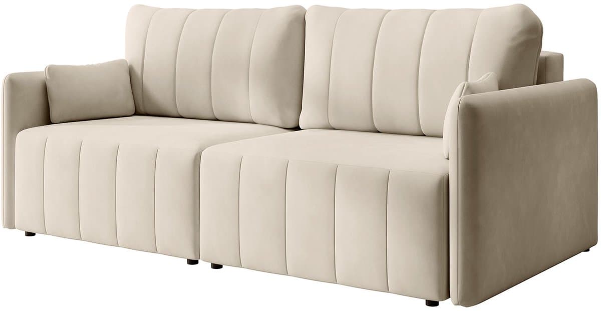 Selsey Pierra – 3-zitsbank in waterdicht fluweel met zwarte poten, creme