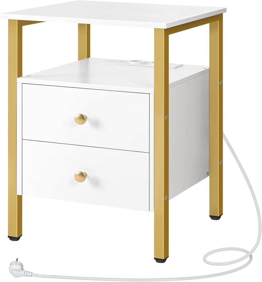 Nachtkastje met lade en metalen poten in grijs - Scandinavisch design - slaapkamer opbergmeubel