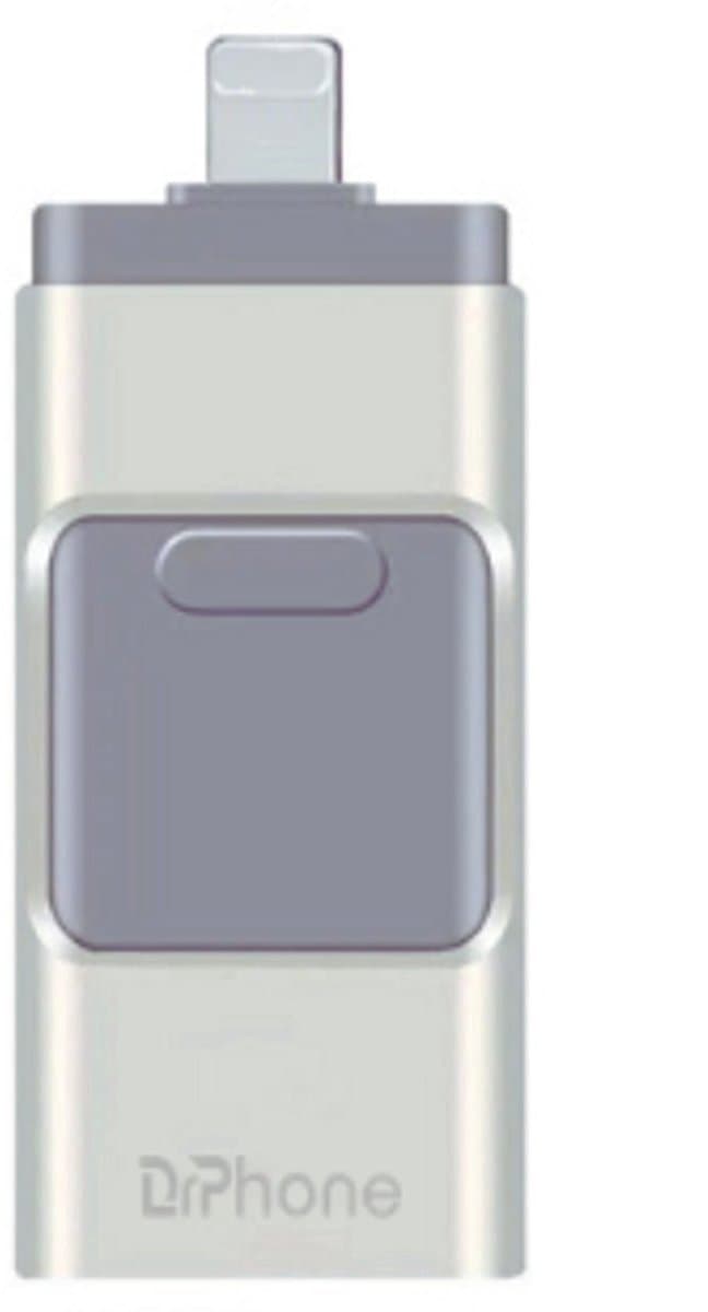 DrPhone 512GB 3-in-1 Flashdrive USB Stick – USB 3.0 + Micro USB + Lightning – Inclusief USB-C OTG Adapter – Geschikt voor iPhone, Android & Tablet – Zilver