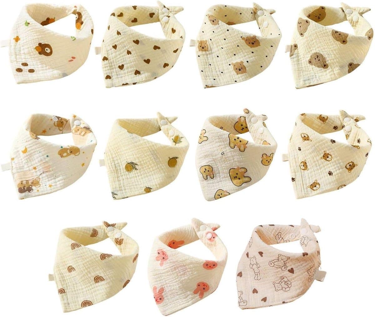 Speekselhanddoeken voor baby's - Cartoon-slabbetjes in schattig ontwerp - Set van 11 - Zacht en comfortabel - Babybenodigdheden