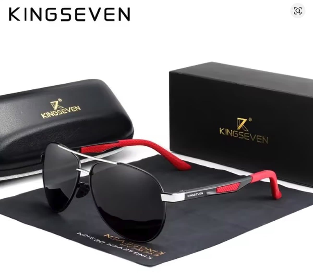 KINGSEVEN 7720 Unisex Zonnebril - Pilotenbril - Zwart Glas, Rood Frame & Luxe Verpakking