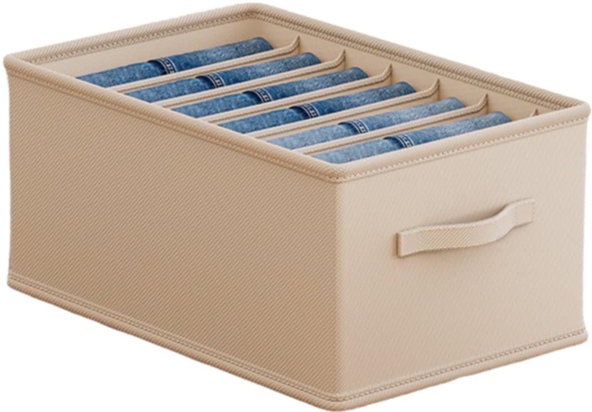 Kleding Organizer Set - Linnenlook - 7 Vakken - Opvouwbare Opbergdoos met Handvat - Voor Broeken & Ondergoed - 25x48x18cm - Beige