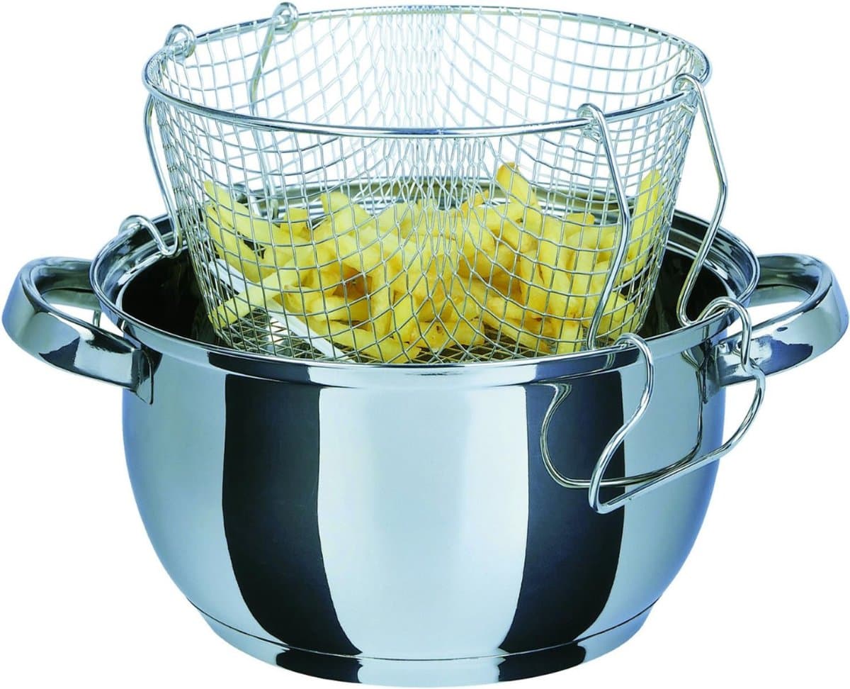 Florixa® Japanse Frituurpan - Mini Friteuse Diameter 24cm - Mini Frituurpan Milieuvriendelijk – Kleine Frituurpan Roestvrijstaal - Zilver - 24cm x 24cm x 13cm