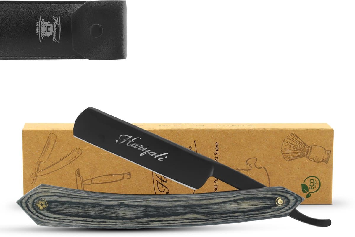 Haryali London Open Scheermes voor Mannen - Houten Rechte Rand Scheermes - Professioneel Scheermes - Premium Cut Throat Scheermes - Zwart