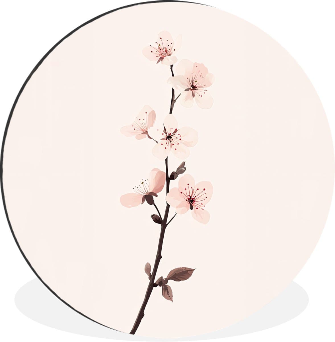 WallCircle - Wandcirkel - Muurcirkel - Minimalistisch - Bloesem - Tak - Roze - Aluminium - Dibond - 60x60 cm - Binnen en Buiten