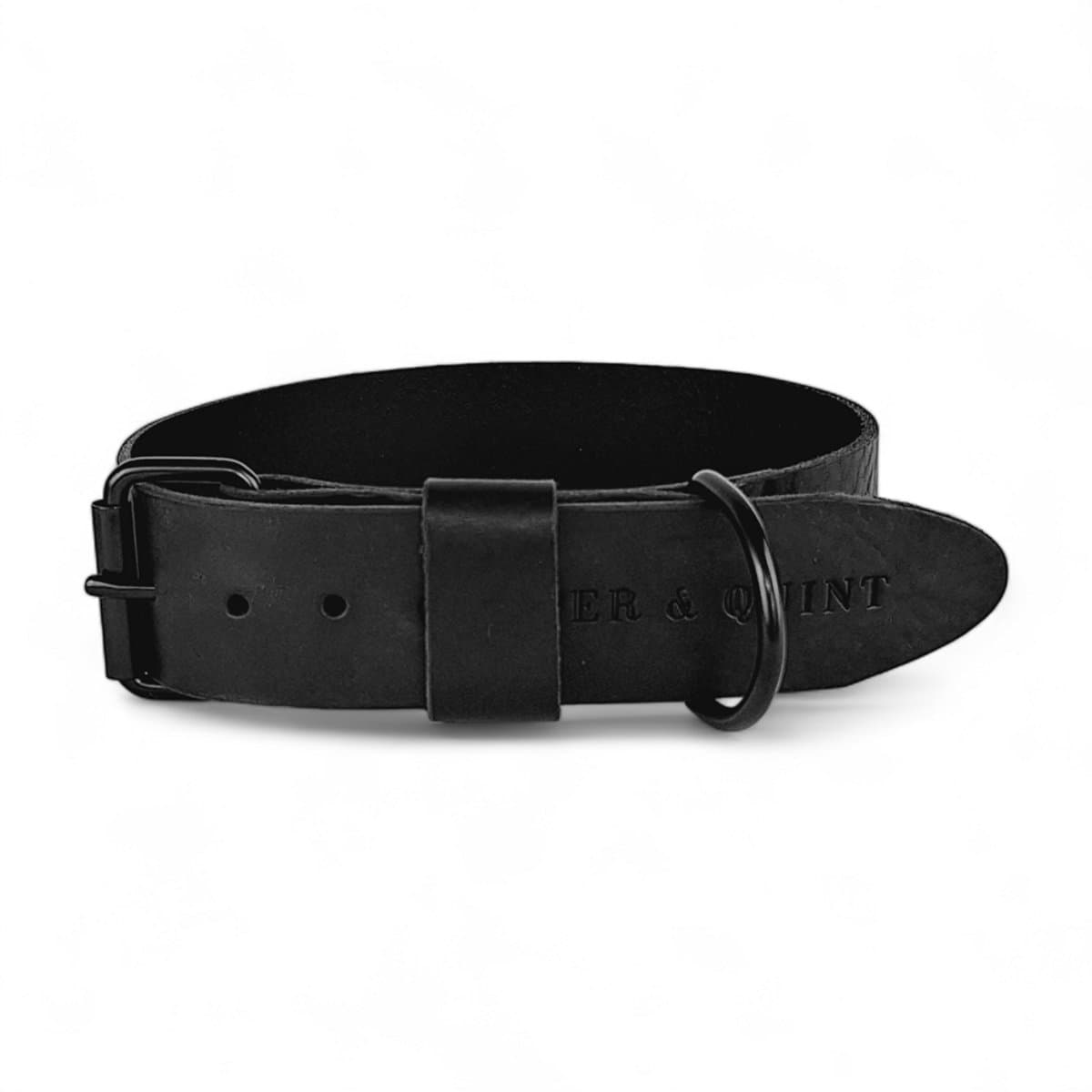 Cooper & Quint Bold Brede Leren Halsband - Zwart - Medium - 3 cm - All Black