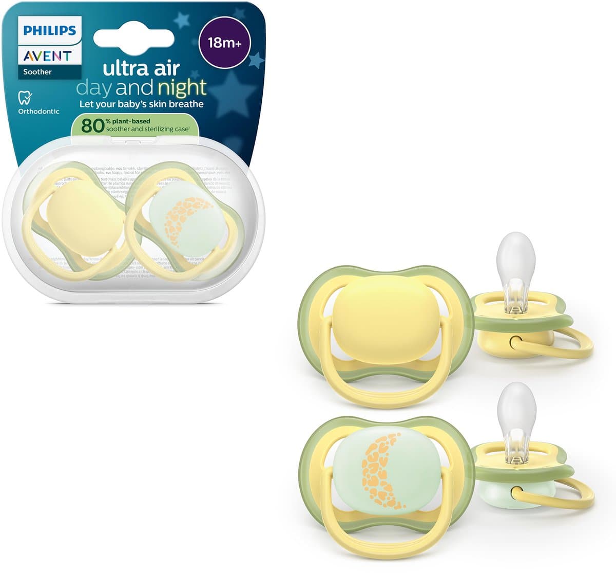 Philips Avent Ultra Air Day & Night – Ademend en lichtgewicht fopspeen (18mnd+) – 2 stuks - SCF349/53