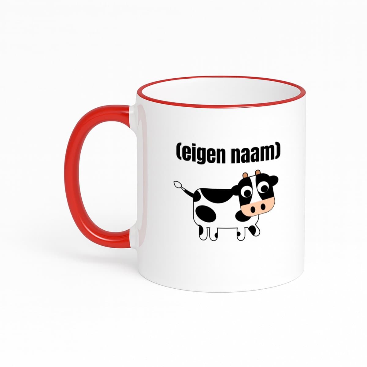 Hacebo® - kleine koe met eigen naam koffiebeker met gekleurde rand rood - Koe - boeren/koeien liefhebbers - thee mok - koffie beker - iemand die houdt van koeien - verjaardag - cadeau - kado - geschenk - koffiemok - 330 ML