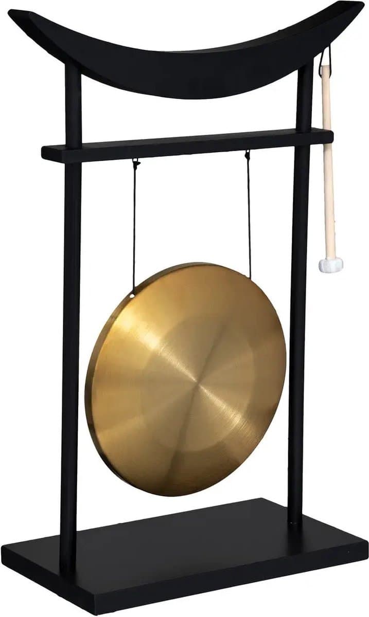 Atmosphera Metaal en Hout Gong - 69,5 cm, Zwart en Goud