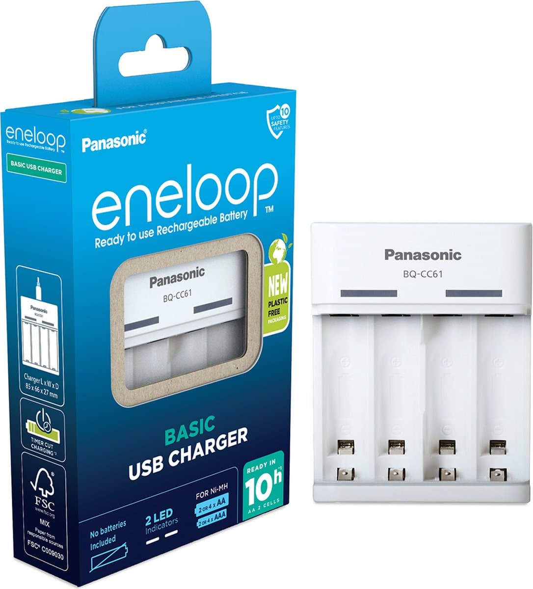 Panasonic eneloop USB-lader voor 2 of 4 AA/AAA NiMH-batterijen - 6 veiligheidsfuncties