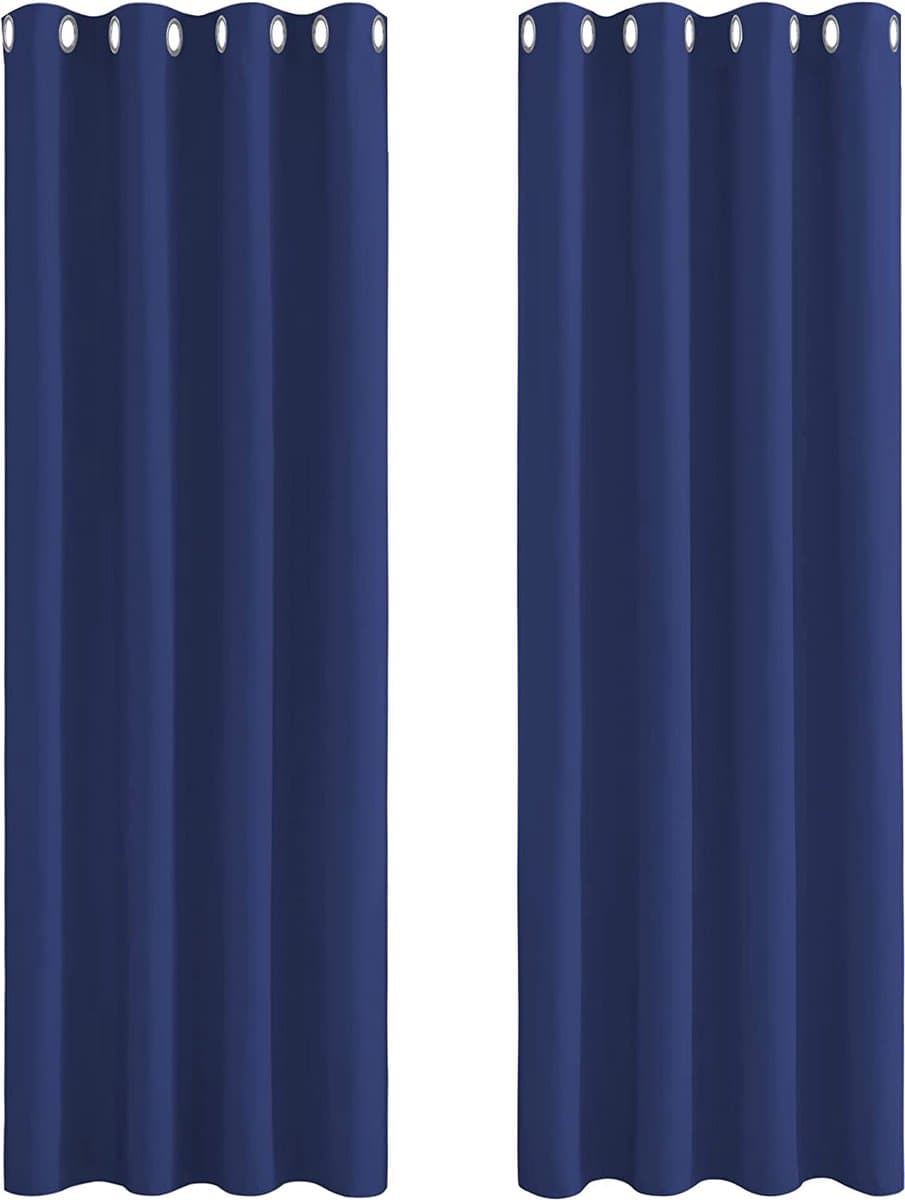 Gordijn Gewone geïsoleerde verduisteringsgordijnen, 140 x 245 cm, 2 tabletten, Donkerblauw