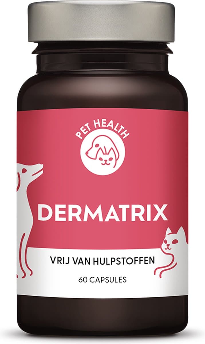 Pet Health - Dermatrix® Vegan - 60 capsules - MSM/Ahiflowerolie/Vitaminen/Zink/Aquamin® - Voor Kat & Hond