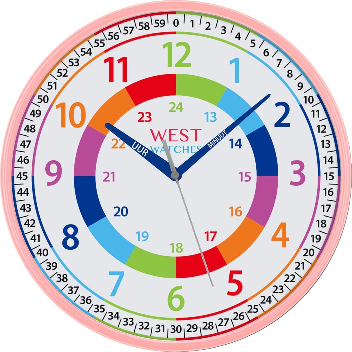 West Watch Ik leer klok kijken Wandklok Nederlands 30 mm kleur roze