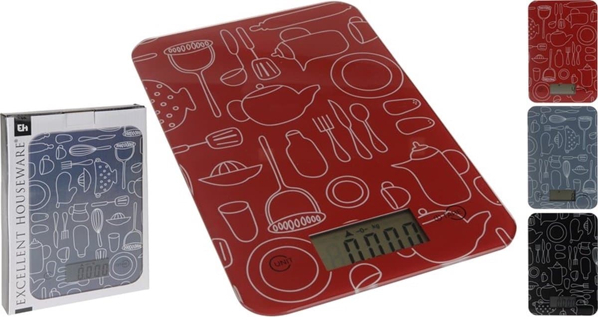 Keukenweegschaal glas 15x23 cm (1 stuk) assorti
