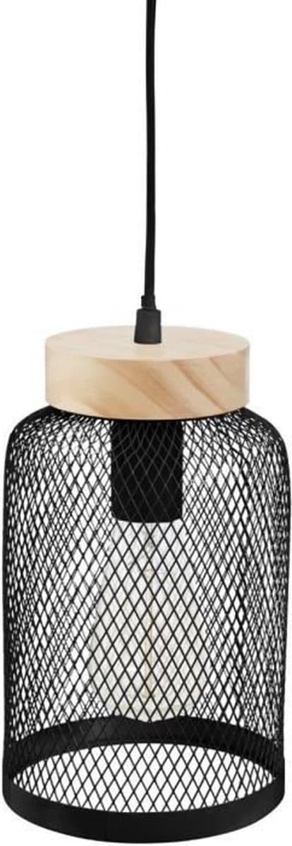 Atmosphera Zely Hanglamp - Zwart Metaal&Hout, 15 cm
