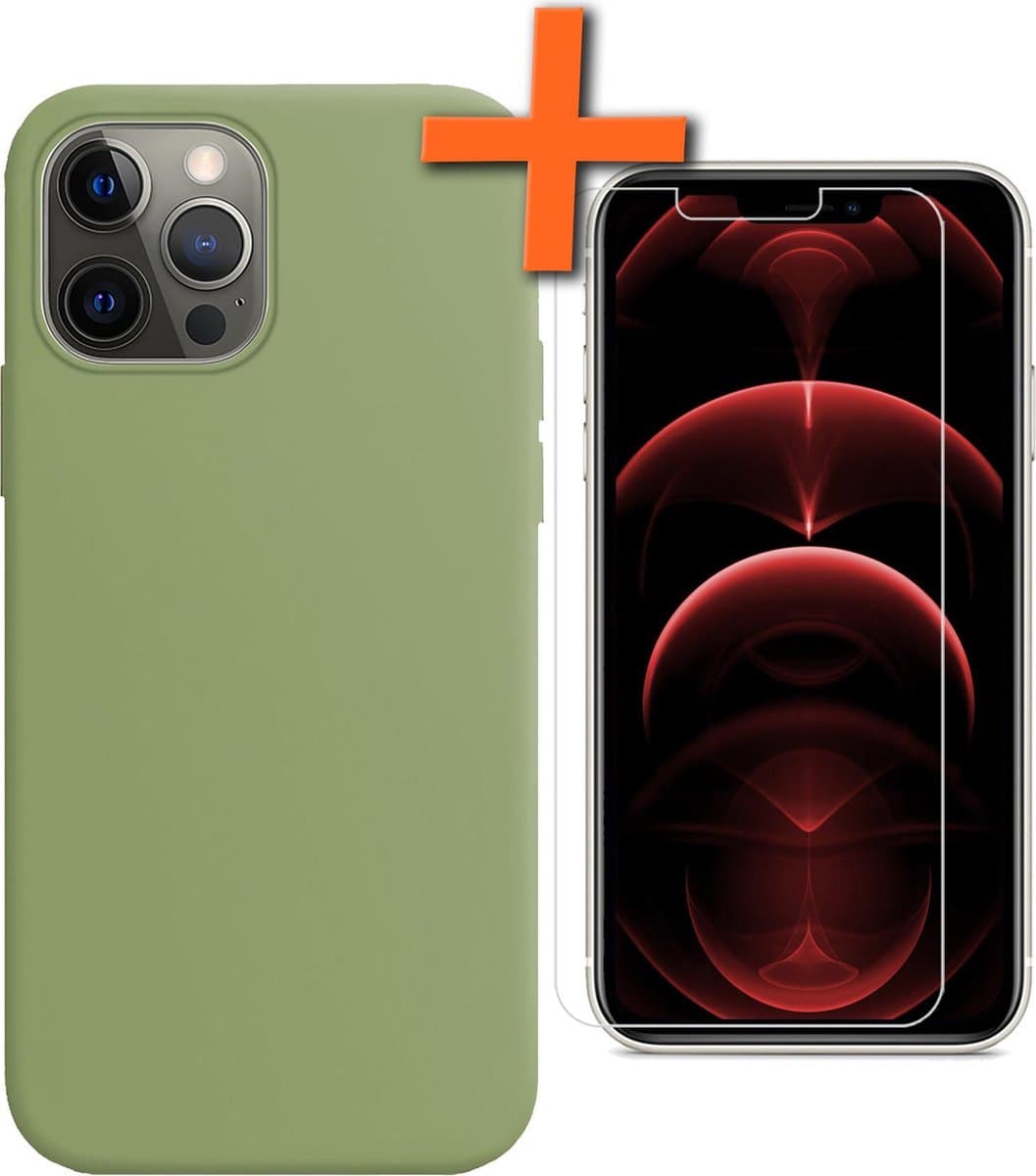 Hoes - Met Screenprotector - Geschikt voor Apple iPhone 13 Pro - Sterk & Shockproof - Back Cover - Siliconen Case - Telefoon Hoes - Groen