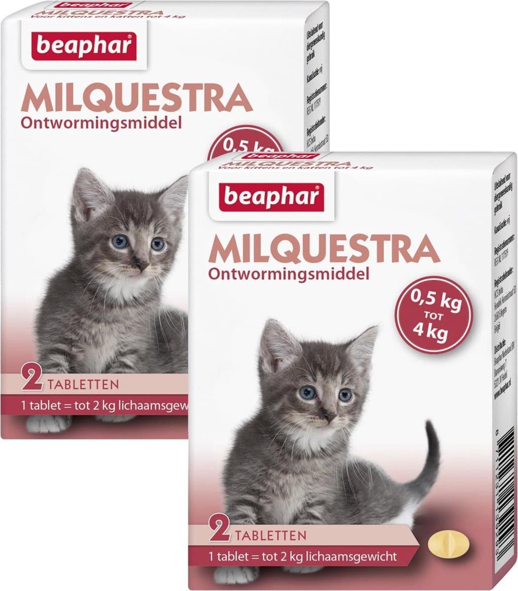 Beaphar Milquestra Kitten - Anti wormenmiddel - 2 x Rund 2 tab 0.5 Tot 4 Kg