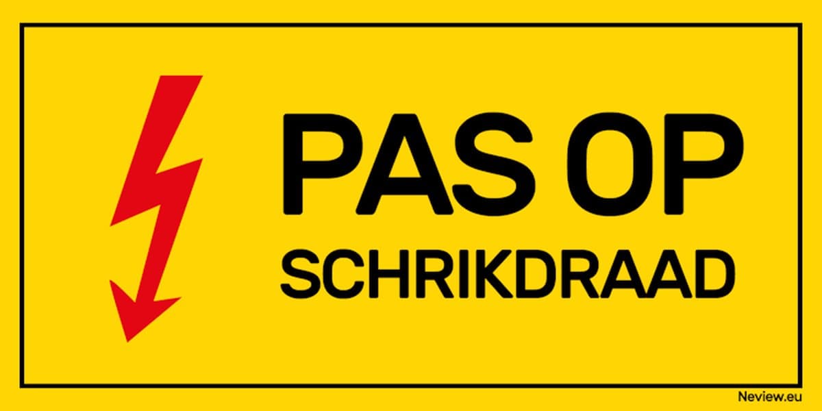 Bord "Pas op schrikdraad" - 20 x 10 cm - Voor binnen & buiten - Stroomdraad - Schrikdraad bord