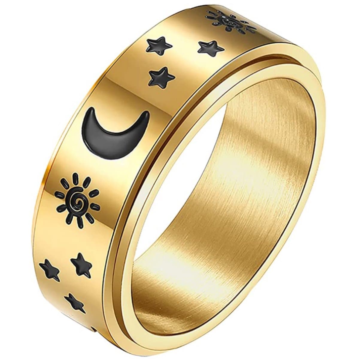Anxiety Ring - (ster maan) - Stress Ring - Fidget Ring - Draaibare Ring - Overprikkeld Brein - Spinner Ring - Goudkleurig RVS - (21.50 mm / maat 68)