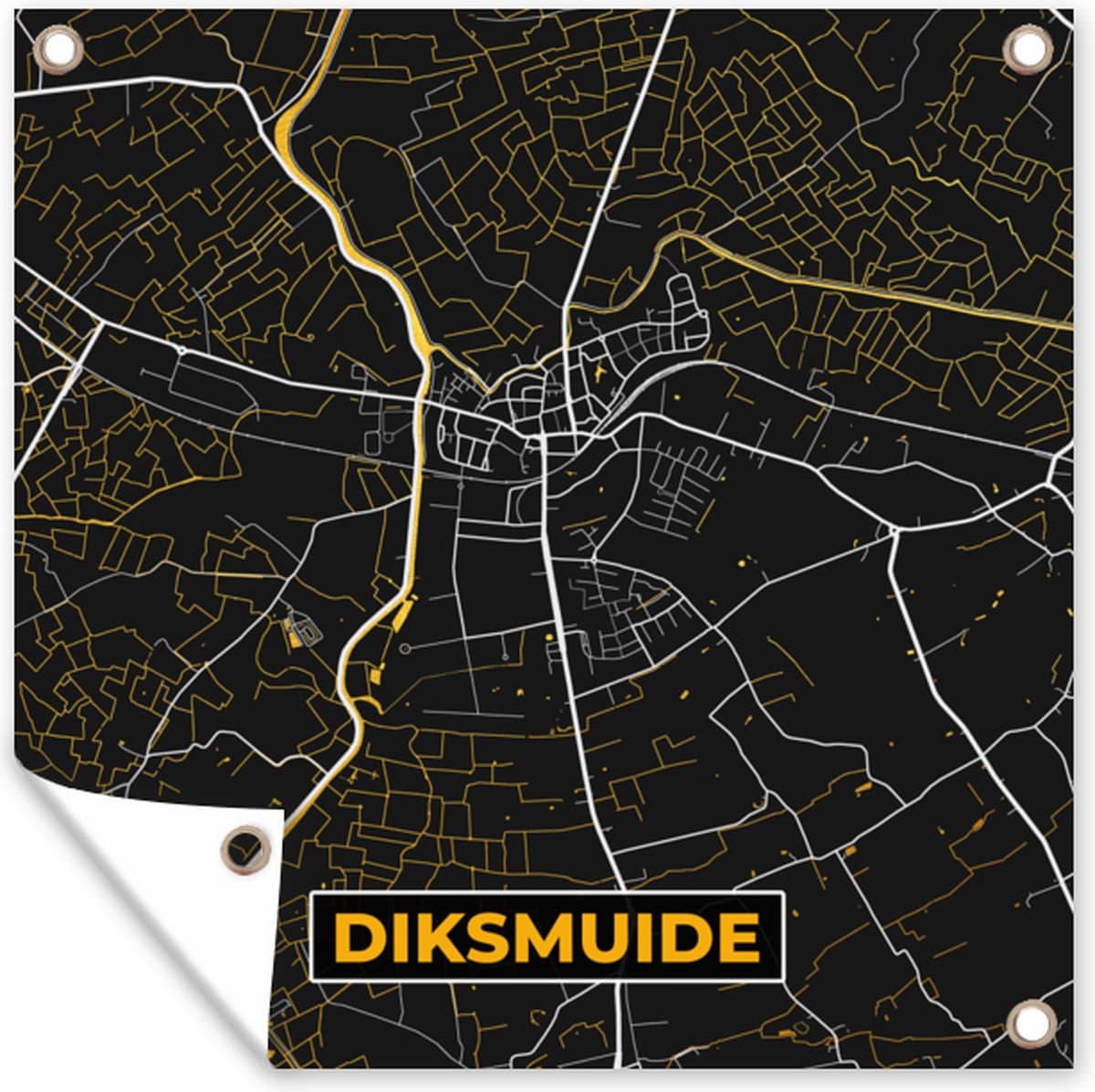 Tuin poster Stadskaart - Black en gold - Diksmuide - Plattegrond - Kaart - 200x200 cm - Tuindoek