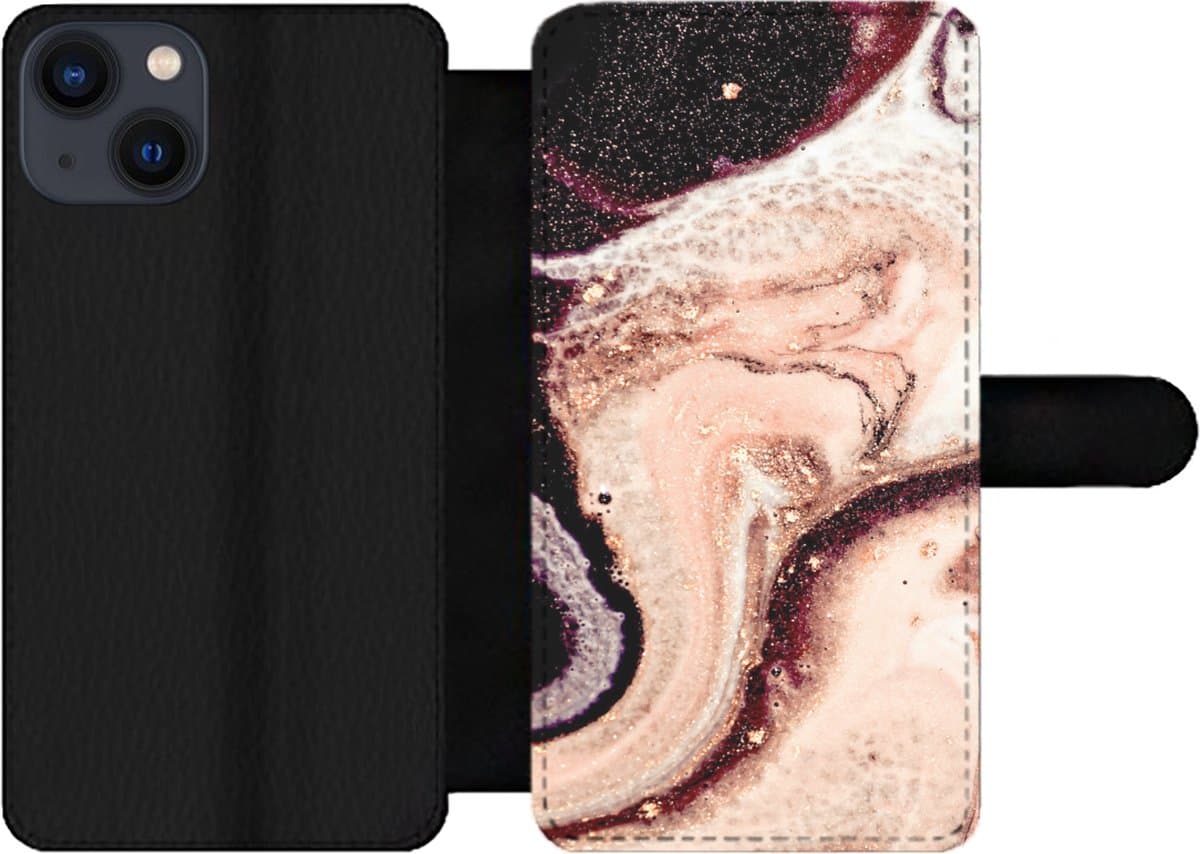 Telefoonhoesje Geschikt voor iPhone 13 telefoonhoesje - Marmer print - Mineralen - Natuursteen - Met vakjes - Wallet case met magneetsluiting