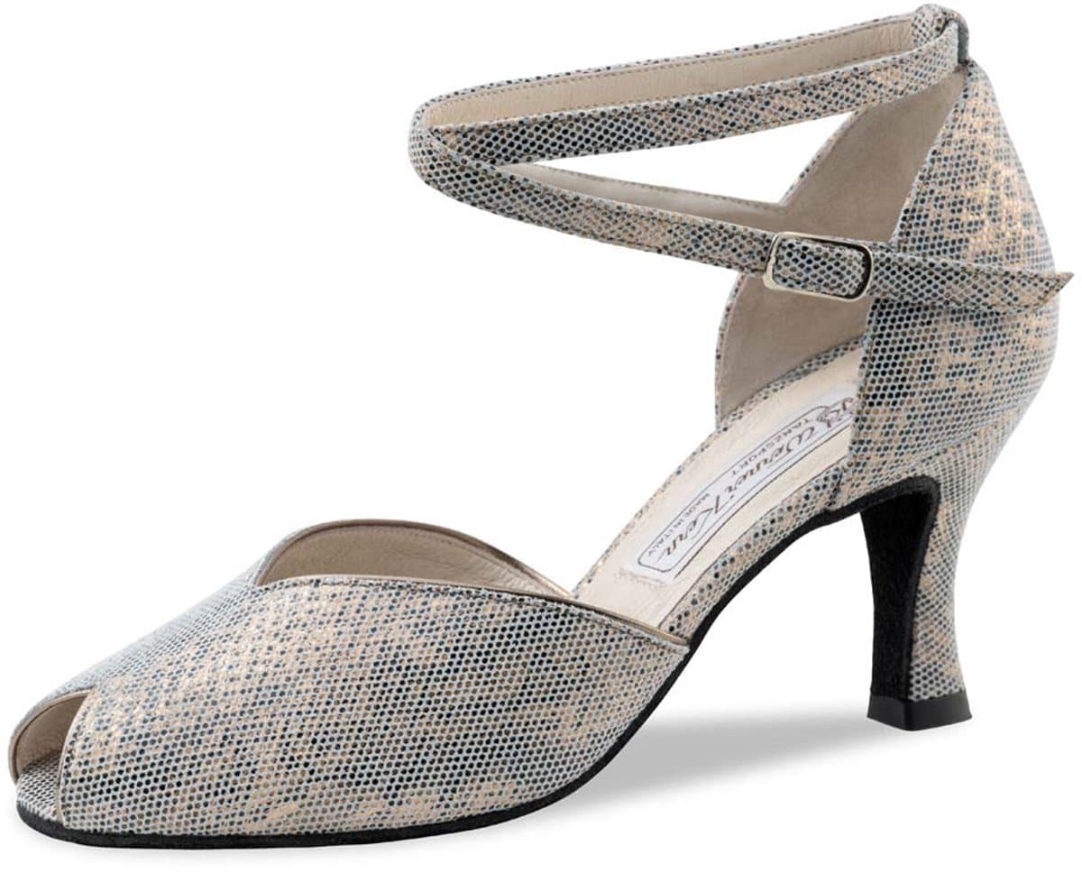 Werner Kern Asta Dames Dansschoenen - Open teen - Hak 6,5 cm - Tango, Salsa, Latin schoenen - Beige metallic leer - Suede zool - Werner Kern - Shark antik - 39 1/3