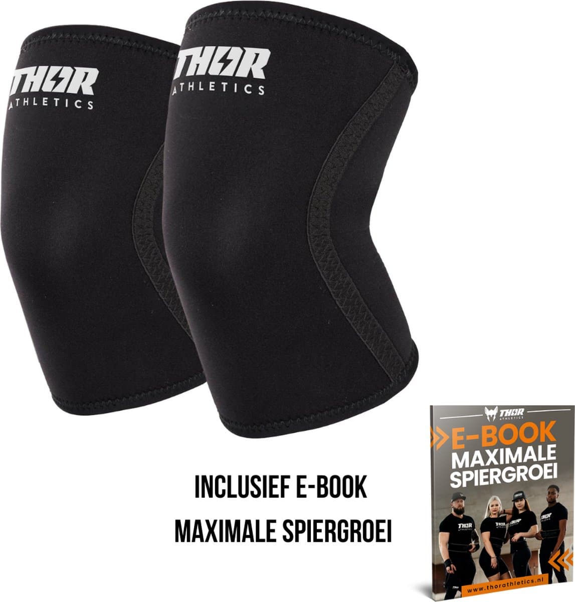 Thor Athletics Knee Sleeves - Kniebrace - Knee Sleeves Powerlifting - 7mm - Zwart - Maat (L) - Inclusief E-Book