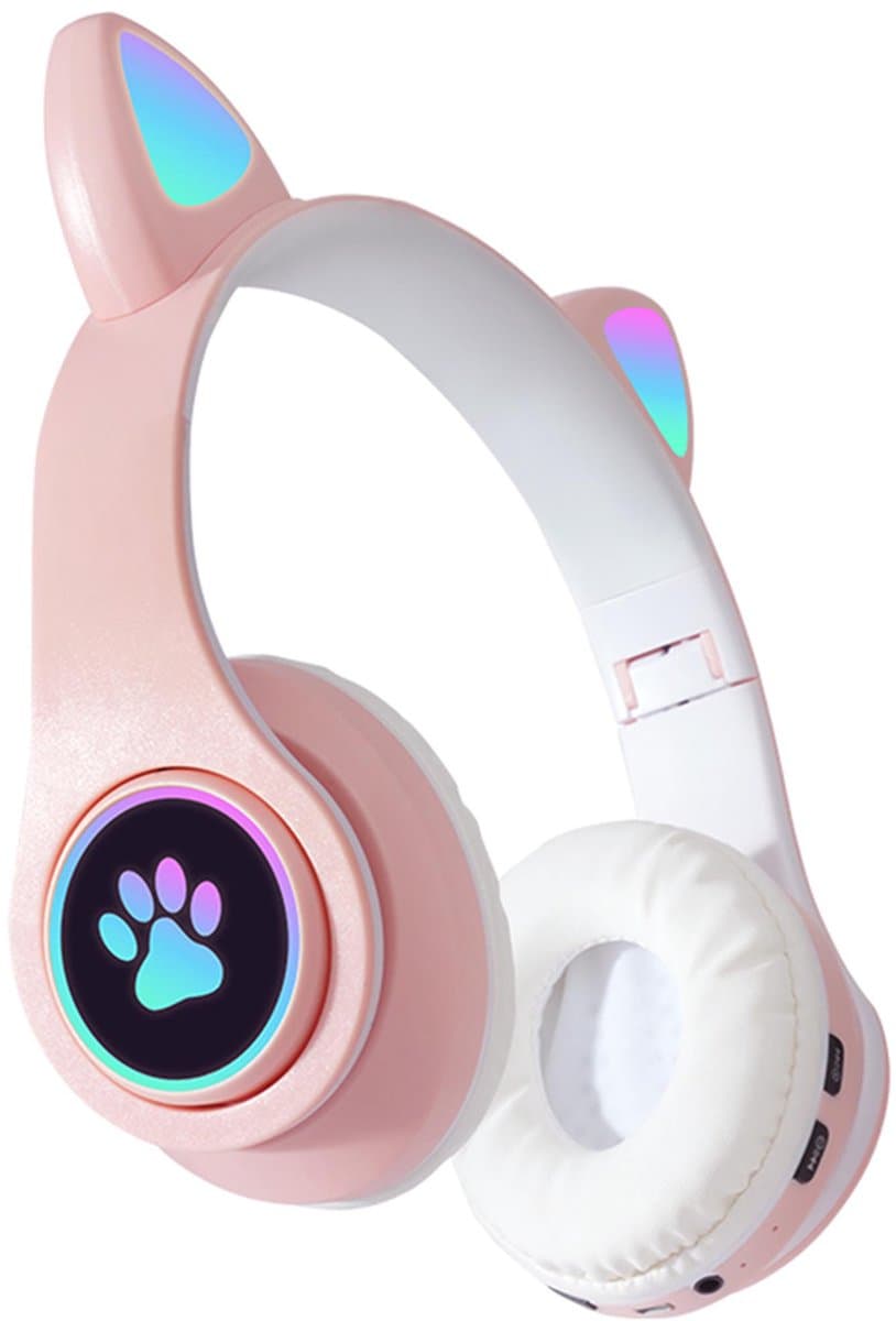 KINSI Bluetooth Gaming Headset - Stylish Kat Oor Design met LED - Verlichting! Perfect voor Meisjes, Compatibel met Alle Apparaten (Tablet / Computer / Telefoon)