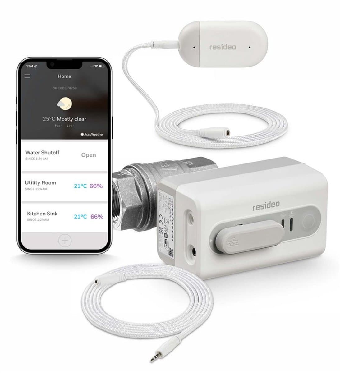 Honeywell VWS01Y020E Draadloze watermelder Met app-besturing, Met externe sensor werkt op batterijen, werkt op het lich