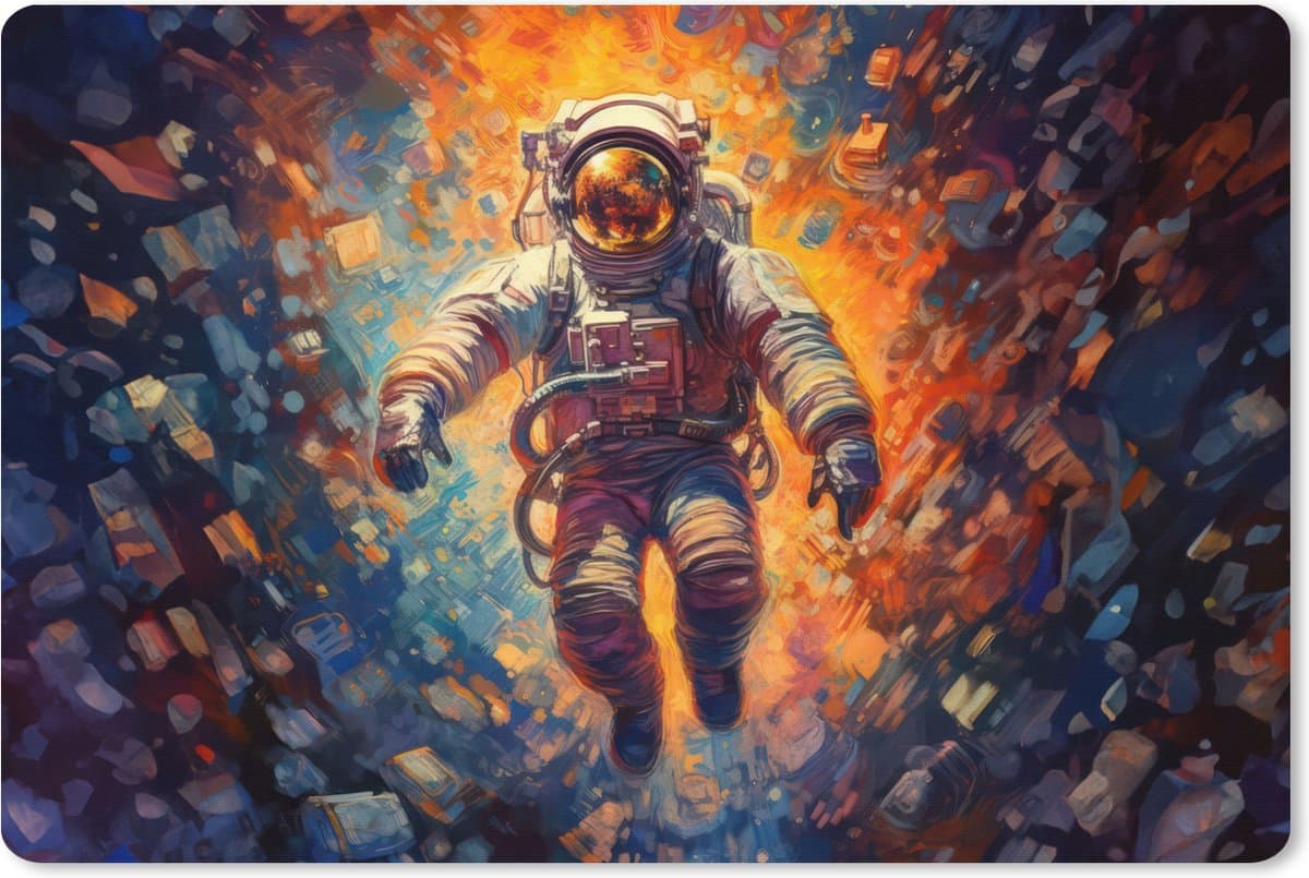 Muismat XXL 120x80 cm - Bureau onderlegger - Bureau mat Astronaut - Neon - Oranje - Ruimte - Bureaumat - Gaming mousepad xl - Bureaulegger groot - Computer deskmat - Geschikt voor Gaming Muis en Gaming PC set-up