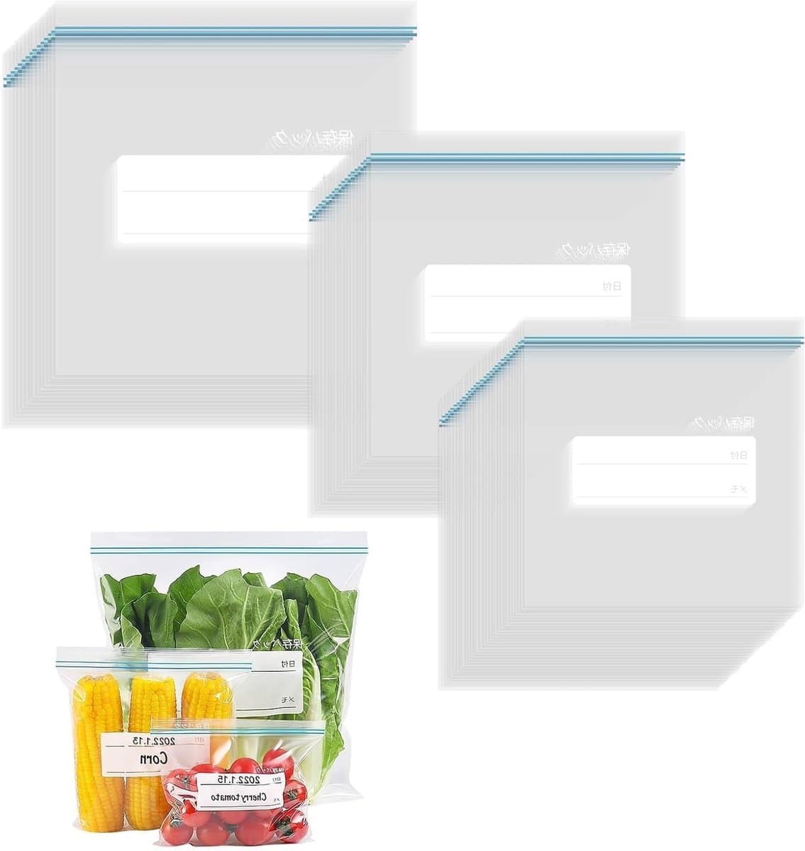 Herbruikbare diepvrieszakken, 65 stuks, zip sluiting, waterdicht en luchtdicht, ideaal voor het bewaren van groenten, fruit, snacks en vlees