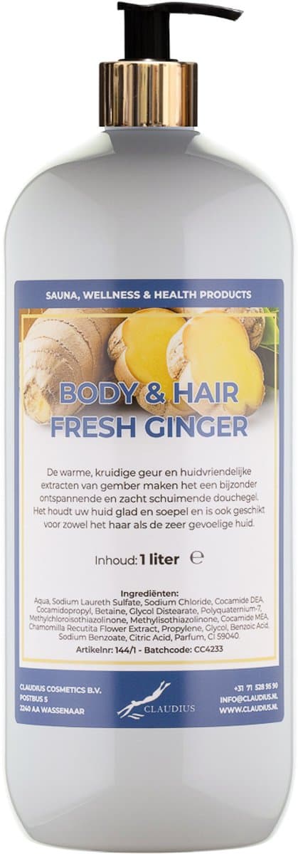 Body & Hair Fresh Ginger 1 liter met gouden pomp - 2 in 1 voor lichaam en haar