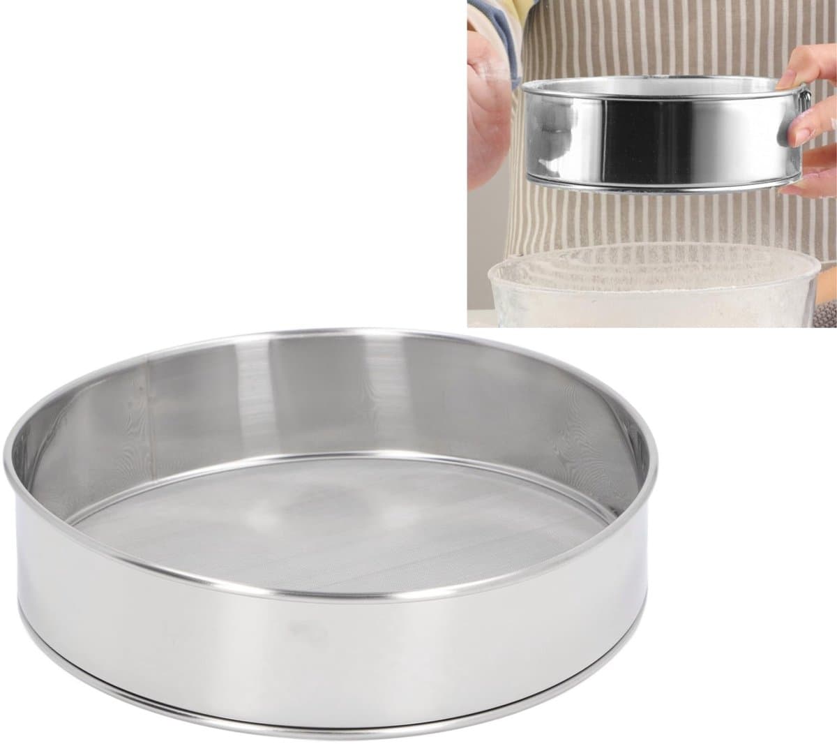 Dailygoods - Dailygoody - Meelzeef - Fijnmazige zeef - Antiaanbaklaag - Groot formaat - Roestvrij staal - Voor poedersuiker en cacao - 80 mesh
