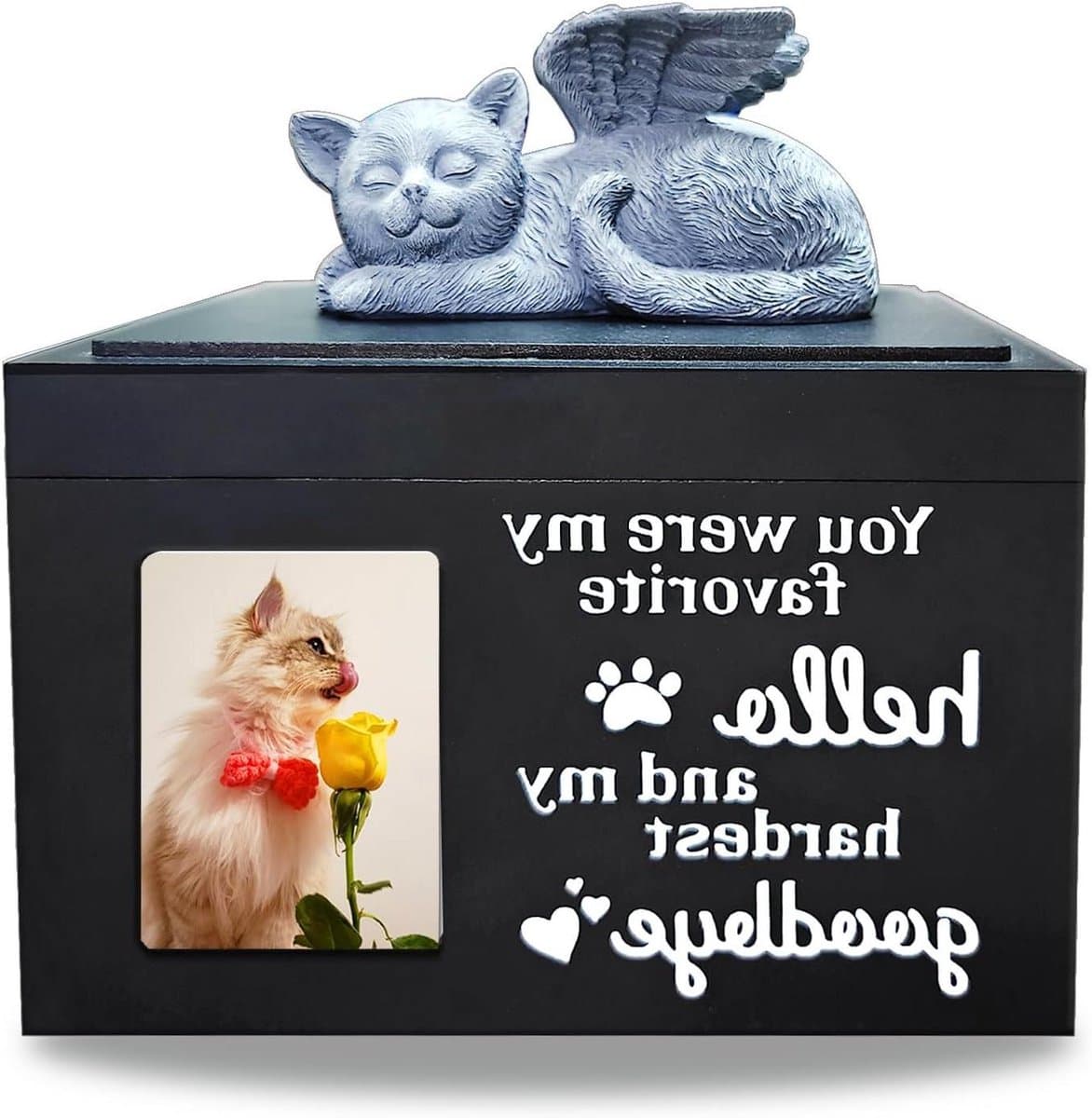 Huisdier Urn - As Doos Kat - Herdenking Huisdier - Houten Zwarte Afwerking - 2 Pond Gewicht - Zwart