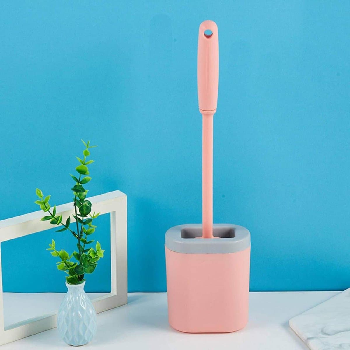 Toiletborstel Set - WC Reiniger - Badkamer Schoonmaken - Krasvrije Siliconenborstel - Lange Handgreep - Grijs