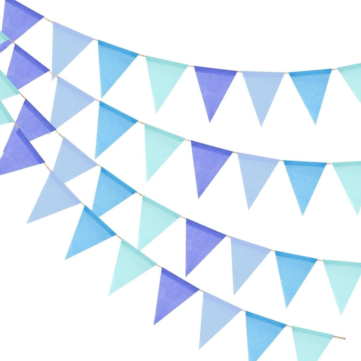 Wimpelketting voor buiten - Decoratieve slinger - Feestelijke decoratie - Herbruikbaar en weerbestendig - 12 meter 36 vlaggen - Blauw tinten
