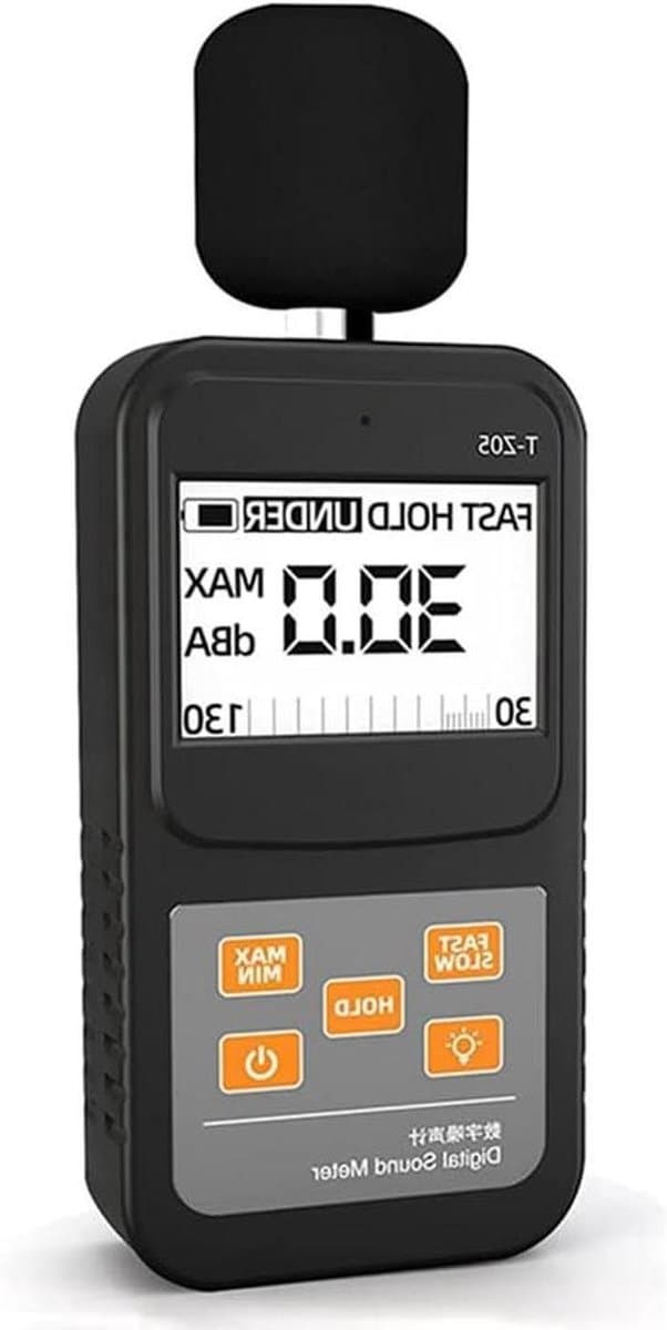 Geluidsniveau Meter - Decibelmeter Geluid - Geluidsmeting Binnen - Groot LCD Display - 30-130dB - Zwart