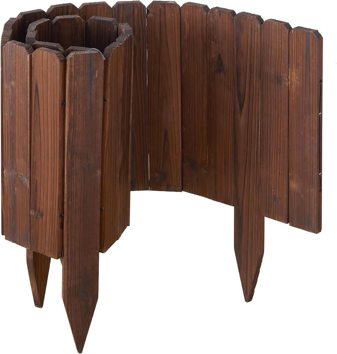 Tuinafrastering Hout - Tuinrand Hout - Tuin Decoratie - Natuurlijk Hout Materiaal - 3 stuks 30cm Hoog - Bruin