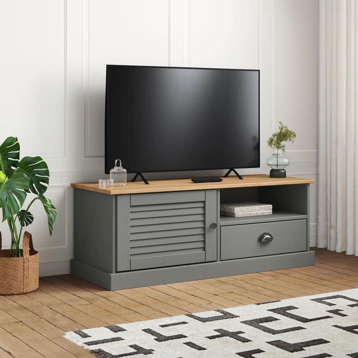 Tv-meubel Massief Grenen - Lowboard Opbergkast - Media Opbergen - Veelzijdige Opbergruimte - 106 x 40 x 49 cm - Grijs