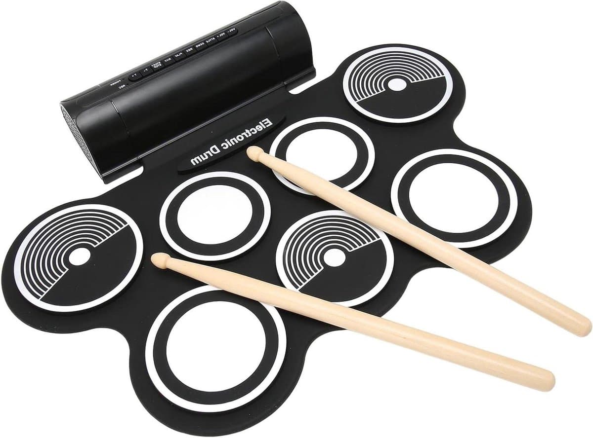 Elektronische Drumset - Rolbare Drums - Muziek Oefenen - Ingebouwde Speakers - 7 Pads 2 Pedalen - Zwart