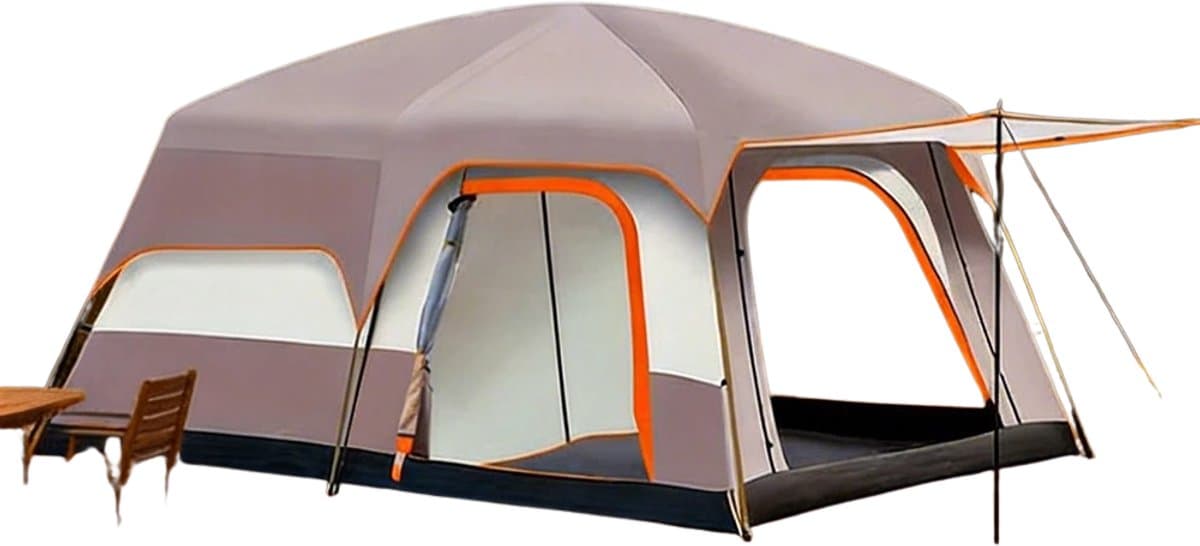 Velmio Glampingtent - Familietent - Paviljoentent - Tent - Voor 2-4 Personen - Winddicht - Met Muggennet - 210D Oxford - 2 Leefruimtes - UV-bescherming - 177,8 Hoog - Beige