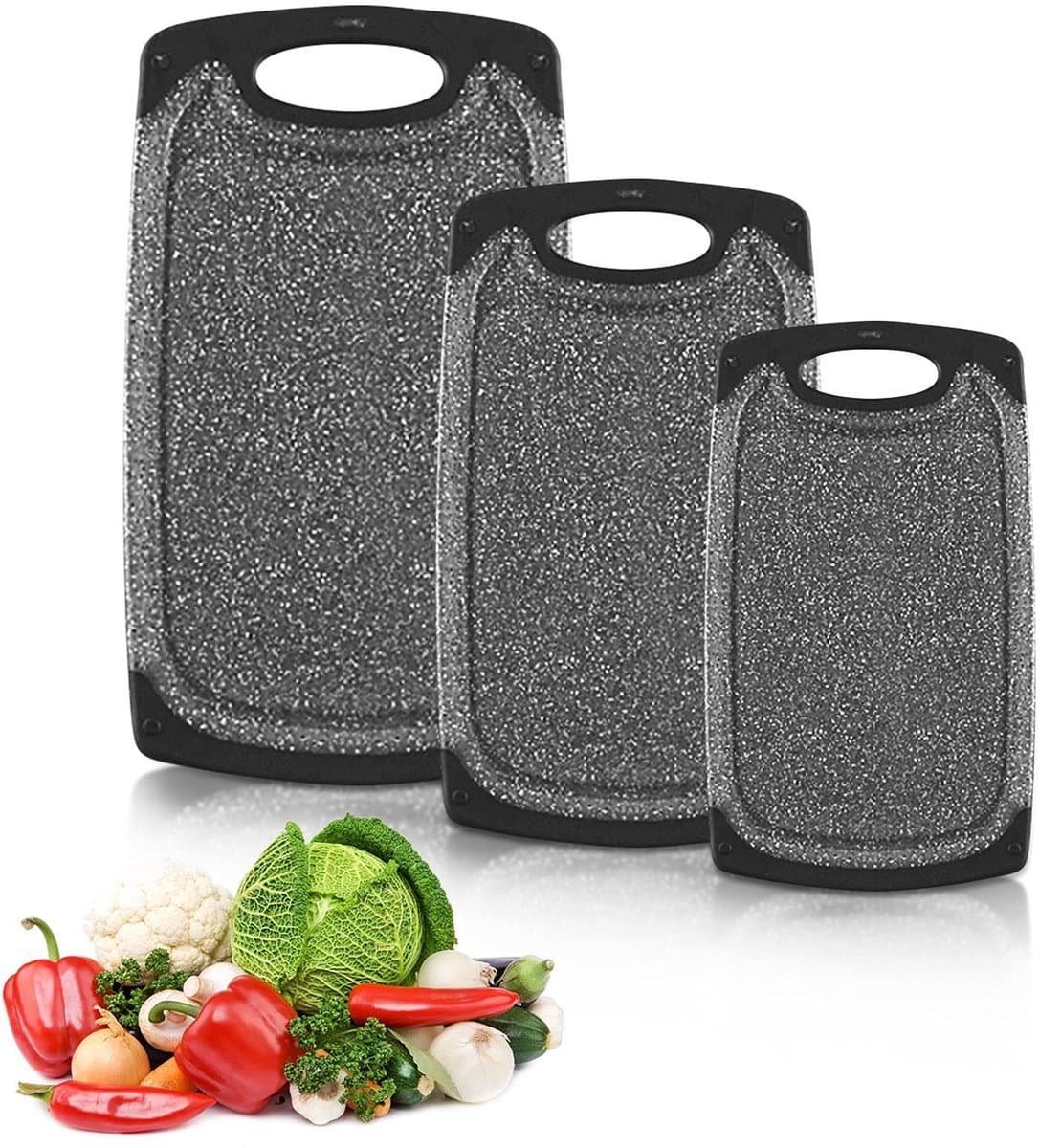 Dailygoods- Snijplank 3-delige set - Antibacterieel - Antislip - Vaatwasmachinebestendig - Sapgroef - Diverse maten 40x24cm, 31,5x19,8cm, 25,1x14,6cm - Snijplankenset